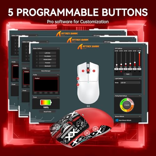 ATTACK SHARK X11 Wireless Gaming Mouse, PAW3311 Sensor, Lightweight, RGB Charging Dock, 22,000 DPI, Tri-Mode Connectivity, 5 Programmable Buttons, Grip Tape Included - Red - color: Red, size: Mouse and Anti-slip sticker