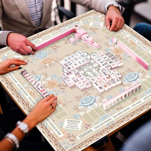 party greeting Chinoiserie Mahjong Mat with Black Carrying Bag 31.5 x 31.5 in Multi Purpose Game Table Cover Anti Slip and Noise Reduction for Mahjong Poker Board Card Dominoes Games(Beige) - color: Beige
