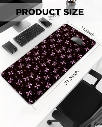 Mouse Pad, Desk Mat, 31.5x11.8in Large Mousepad, Bow | Desk Pad with Stitched Edge & Rubber Non-Slip Bottom, Gaming Mouse Pad, Extended Mousepad for Home, Office - color: Bow