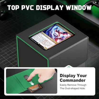 Kabinka MTG Deck Box with Window, Commander Deck Box for Trading Cards, Holds 110+ Double Sleeved Cards, Fits TCG CCG EDH (Black Green) - color: Black Green