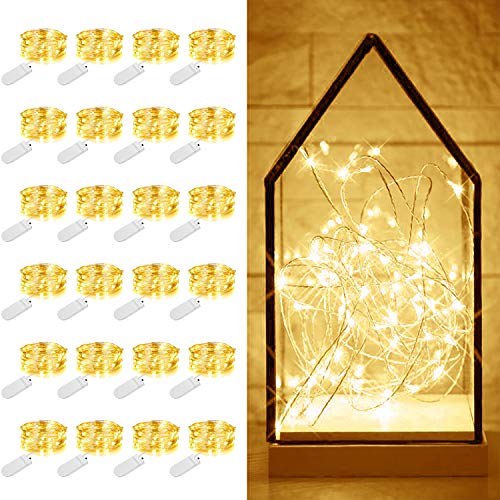 MUMUXI 24 Pack 7.2ft Fairy Lights Battery Operated, 20 LED String Lights, Waterproof Silver Wire, Warm White for Bedroom, Weddings, Halloween, Christmas Decorations, Battery Powered Indoor Outdoor Use - color: Silver Warm White, size: 7.2 Ft-24 Pack-20 LE