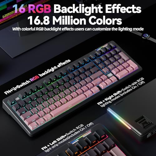 LINGBAO K98 - 96% Wireless Mechanical Keyboard, Tri-Mode BT5.0/2.4GHz/USB-C, Creamy Keyboard with Number Pad, Gasket Hot Swappable Linear Switches RGB Backlit Gaming Keyboards for Win/Mac/PC, (Pink) - color: K98 | 10000mAh | Gradient Black Pink