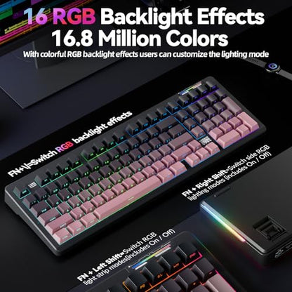 LINGBAO K98 - 96% Wireless Mechanical Keyboard, Tri-Mode BT5.0/2.4GHz/USB-C, Creamy Keyboard with Number Pad, Gasket Hot Swappable Linear Switches RGB Backlit Gaming Keyboards for Win/Mac/PC, (Pink) - color: K98 | 10000mAh | Gradient Black Pink