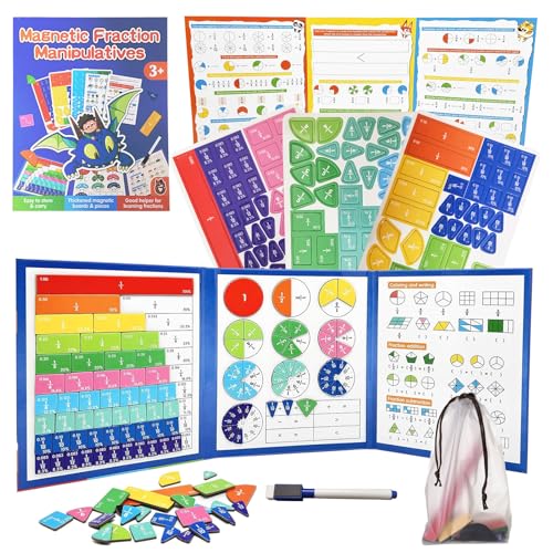 Magnetic Fraction Educational Puzzle,Magnetic Fraction Tiles & Fraction Circles,Math Manipulatives for Elementary School, Montessori Fraction Manipulatives Learning Toys for Kids - color: Blue