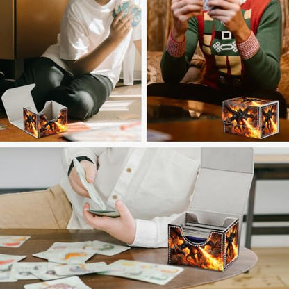 Magnetic Closure TCG Deck Box Portable Card Holder Trading Card Deck Box | PU Leather Collectible Card Case Game Trading Card Deck Box Storage Scratch Resistant Lining, Fire Breathing Dragon Fantasy - color: Fire Breathing Dragon Fantasy