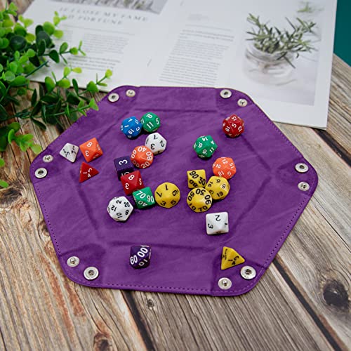 SIQUK 4 Pieces Dice Tray Portable Dice Trays Hexagon Dice Roller Tray PU Leather Rolling Dice Trays for Dice Games Like RPG, DND and Other Table Games (Black, Cyan, Violet, Royal Blue) - color: Black, Cyan, Violet, Royal Blue