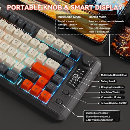 ZIYOU LANG M75 Wireless Gaming Keyboard, RGB Backlit Rechargeable 2000mAh Battery, Small Membrane But Mechanical Feel Keyboard with Smart Display & Knob, PBT Gradient keycaps for PC, MAC - Shimmer - color: Shimmer