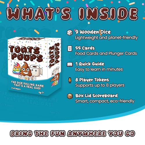 Toots & Poops – Fast-Paced Dice Rolling Game for Teens & Adults, Tabletop Family Games for Game Night Fun, Ideal Party, Camping & Travel Game for Teens & Adults, 2-8 Players Ages 7+