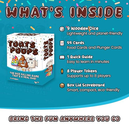 Toots & Poops – Fast-Paced Dice Rolling Game for Teens & Adults, Tabletop Family Games for Game Night Fun, Ideal Party, Camping & Travel Game for Teens & Adults, 2-8 Players Ages 7+