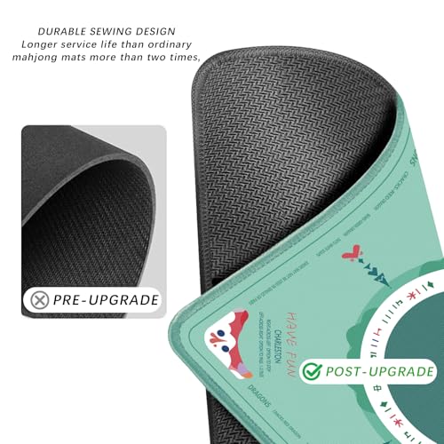2F22E Mahjong Table Mat for American Mahjong, Neoprene Non-Slip Noise Reduction Mat with Printed Rules, 32.4 x 32.4 Inch Cyan Table Cover for Poker, Cards & Board Games - color: Blue-green Mats