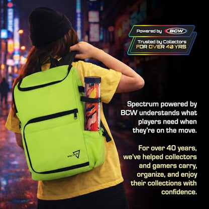 BCW Spectrum TCG Backpack | Holds 7–9 Prism Deck Cases | Configurable Storage for Cards & Gear | Playmat Strap & Side Pocket | Durable & Travel-Friendly Design | Radioactive Green - color: Radioactive Green