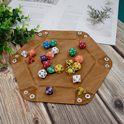 SIQUK 6 Pieces Dice Tray Hexagon Dice Rolling Holder Folding PU Leather Dice Trays for Dice Games Like RPG, DND and Other Table Games(Camel, Black, Red, Yellow, Blue, Green) - color: Camel, Black, Red, Yellow, Blue, Green