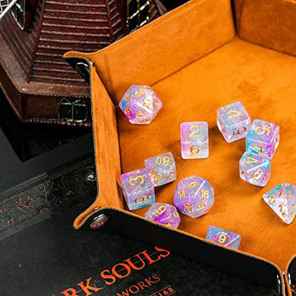 UDIXI 11-Pieces DND Dice Set Iridecent Swirls, Glitter Polyhedral D&D Dice | Purple & Blue Colors, Gold Number, Velvet Dice Bag Packaging, for Dungeons and Dragons Role Playing Games and Tabletop Games - color: 11 Piece Purple Blue Glitter Dice