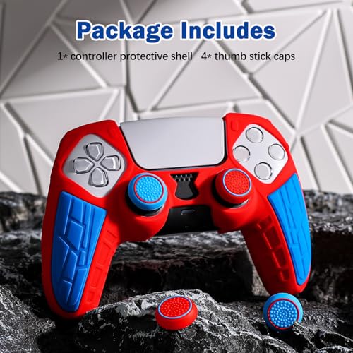 DLseego Protective Cover for PS5 Controller, Soft Silicone Ergonomic Anti-Slip Controller Case Skin with 4 PCS Thumb Stick Grip Caps - Red - color: Red
