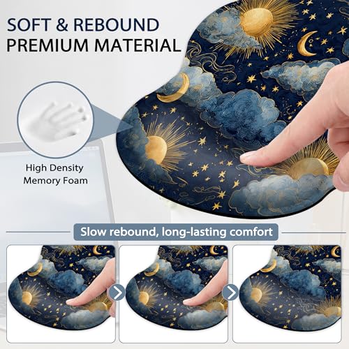 Starry Night Keyboard Wrist Rest Pad Ergonomic Mouse Pad Set,Sun Moon 3 in 1 Memory Foam Mouse Pad with Non Slip Base for Office and Home - color: Starry Night Sun Moon