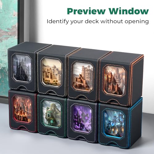 Fabmaker Card Deck Box Compatible with MTG, Display Card Storage Box Holds 100 Double-Sleeved Cards, Trading Card Deck Case Compatible with Magic the Gathering with PU Leather & Magnetic Closure - color: Beige
