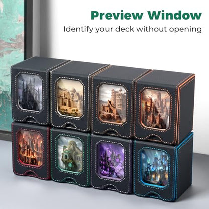 Fabmaker Card Deck Box Compatible with MTG, Display Card Storage Box Holds 100 Double-Sleeved Cards, Trading Card Deck Case Compatible with Magic the Gathering with PU Leather & Magnetic Closure - color: Green