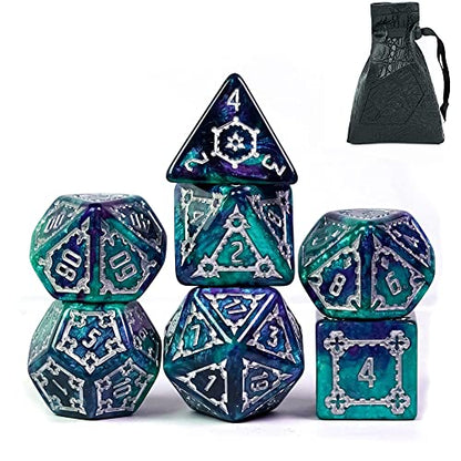 cusdie 7 Pcs 25mm Giant DND Dice with Dragon Eye Dice Bag, Polyhedral Dice Set, D&D Dice for Pathfinder RPG(Green/Purple) - color: Green/Purple