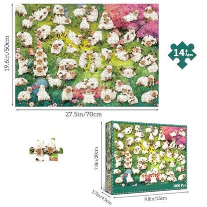 HUADADA 1000 Piece Puzzle for Adults - Cute Fluffy Sheep Jigsaw Puzzle, Anti-Glare Matte Print, 70x50cm, Puzzles 1000 Pieces - color: Cute Fluffy Sheep