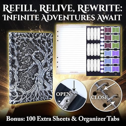 Notebook Journal, Refillable Binder for DND - 3D Tree of Life Design (A5) | A5 400 Pages (200 Sheets), Perfect for Dungeons and Dragons (D&D), Bonus Tabs and Ruler, for Players and DM's - color: Silver