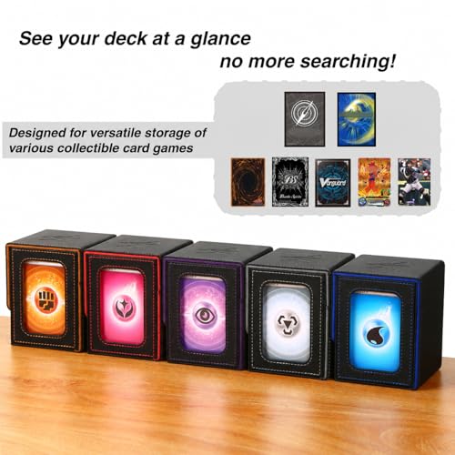 MTG Deck Box with Commander Display Window (Black&Wathet, 1 window) | Holds 120 Single/100 Double-Sleeved Cards, Fit MTG/PTCG/OPTCG Cards, Strong Magnet, PU Leather, With 2 Dividers & 1 Toploader - color: Black and Wathet