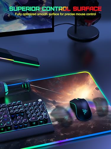 TopMade Wireless Charging Mouse Pad, RGB Gaming Mousepad, 35.4" x 15.8" Extra Large Waterproof Keyboard Desk Pad, Computer Desk Mat, Cosmic Planet (Includes 20W PD Power Adapter & 6.56ft Woven Cable) - color: RGB Cosmic Planet-35.4"x15.8"-with Adapter