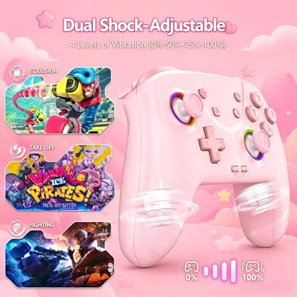 Switch Controller, Wireless Pro Controller for Nintendo Switch 2/Switch/Lite/OLED, Bluetooth controllers Compatible with iPhone/Mac/iPad/iOS/Android/Phone/PC/Steam and TV with Programming/RGB4/Vibration / 3 Turbo Modes/6-Axis/Motion (Pink) - color: Pink