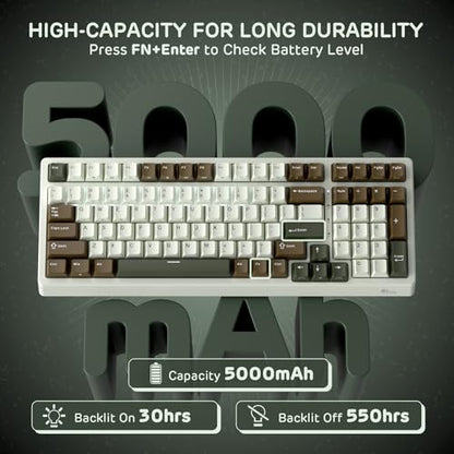 RK ROYAL KLUDGE F99 Wireless Mechanical Keyboard, Gasket Structure | 95% 100 Keys Hot Swappable RGB Gaming Keyboard, Tri-Mode BT/2.4GHz/USB-C, Pre-lubed Custom Switches, for PC/Xbox/PS4/PS5 - color: Palm Green, size: Linear Cream Switch