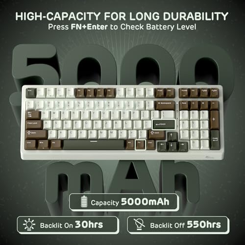 RK ROYAL KLUDGE F99 Wireless Mechanical Keyboard, Gasket Structure | 95% 100 Keys Hot Swappable RGB Gaming Keyboard, Tri-Mode BT/2.4GHz/USB-C, Pre-lubed Custom Switches, for PC/Xbox/PS4/PS5 - color: Palm Green, size: Silent Purple Switch