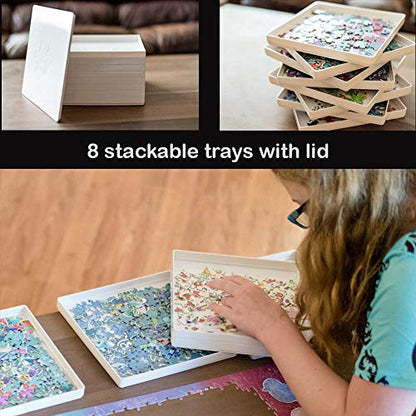 8 Puzzle Sorting Trays with Lid 8" x 8" with Mover Card Hold Up to 1000 Pieces Space Saver Gift for Puzzle Lover