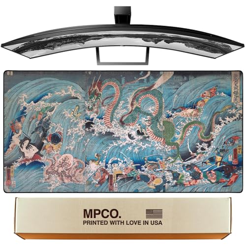 MPCO. Original Large Gaming Desk Mat – 36" x 17" Duraglyde Ukiyo-E Dragon King Full Desk Mouse Pad for Smooth Precision – Non-Slip, Washable Extra-Large PC Mouse Pad for Gaming Sessions - color: Dragon King - DuraGlyde, size: 36L x 17W inches