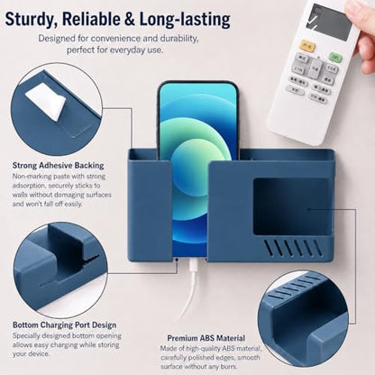 Strong Adhesive Wall Mount Phone Holder D3 Punch-Free Bedside Phone Shelf with Charging Port, Sticky Remote Control Storage Box, Bathroom & Kitchen Wall Organizer (2 Pack-Blue) - color: 2 Pack-B