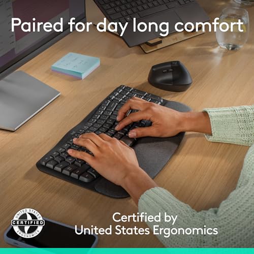 Logitech Wave Keys & Lift Vertical Mouse - Ergonomic Wireless Keyboard and Mouse Combo - with Cushioned Palm Rest, Easy-Switch, Bluetooth, for Multi-OS, Windows/Mac - Graphite - color: Graphite, style: Right-Handed