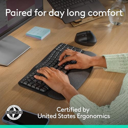 Logitech Wave Keys & Lift Vertical Mouse - Ergonomic Wireless Keyboard and Mouse Combo - with Cushioned Palm Rest, Easy-Switch, Bluetooth, for Multi-OS, Windows/Mac - Graphite - color: Graphite, style: Right-Handed