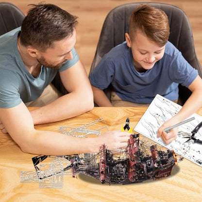 Piececool 3D Metal Puzzles for Adults, Red Queen Anne's Revenge Pirate Ship Model Kits, 3D Watercraft Model Building Kit, DIY Craft Kits Difficult 3D Puzzles for Family Time - color: Queen Anne's Ii
