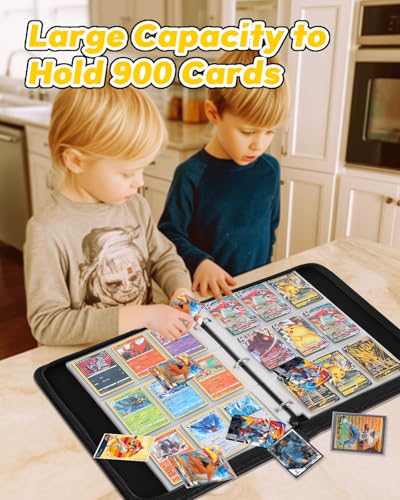 Besoar for Pocket Card Binder Large Capacity for 900 Cards - Trading Card Collection Album Folder Double Sided Pocket with Zipper, Black