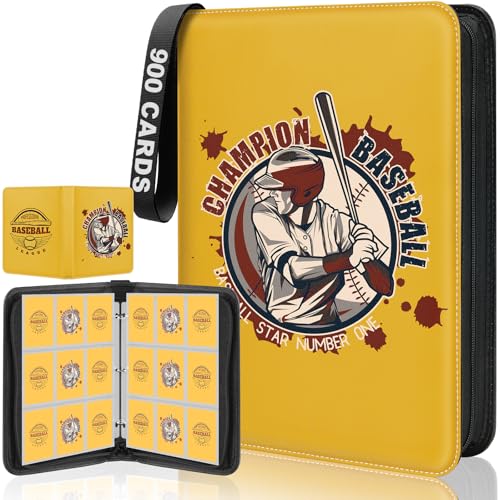 Baseball Card Binder, 900 Pockets Sport Trading Cards Album Holder Football Card Collector with 50 Removable Pages, Double Sided Display Sleeves Storage Basketball Cards Gift for Boys And Girl Yellow - color: Yellow