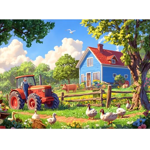 500 Piece Farmhouse Jigsaw Puzzle for Adults, Colorful Country Cottage Puzzle with Tractor Ducks Pig Spring Landscape Rural Puzzles Relaxing Family Activity Games Gift for Women Men Teens Seniors - style: Farm