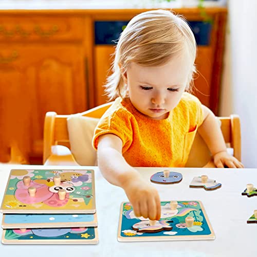 Chunky Wooden Puzzles for Toddlers 1-3: 4 PCS Animals Peg Puzzles Toys | 10 Reinforced Design Tested to 1,000+ Assembly Cycles - Big Pieces for Little Hands - Gift for 1-3 Year Olds Girl Boy - style: Style B