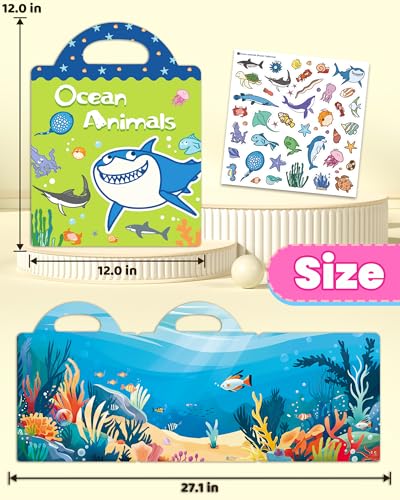 Walenced Reusable Sticker Book for Toddlers, Travel Stickers for Kids, Toddler Craft Activities Toys, Birthday Gifts for Boys & Girls - style: Marine Animal