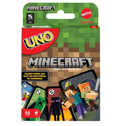 Mattel Games UNO Minecraft Card Game for Kids, Adults, Families & Parties, Deck & Special Rule Inspired by the Video Game, 2 to 10 Players | Video Game-Themed Deck with Favorite Characters & Special Rule for Kids, Teens and Family Night, FPD61