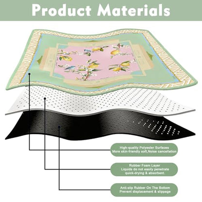Lemon Mahjong Mat with Rules for Table-31.5''x31.5''Floral Bird American Mahjong Mat Anti-Slip Neoprene Rubber Noise Reducing,Foldable Travel Game Tablecloth for Poker Card Board Games Dominoes - color: Cyan-blue Lemon