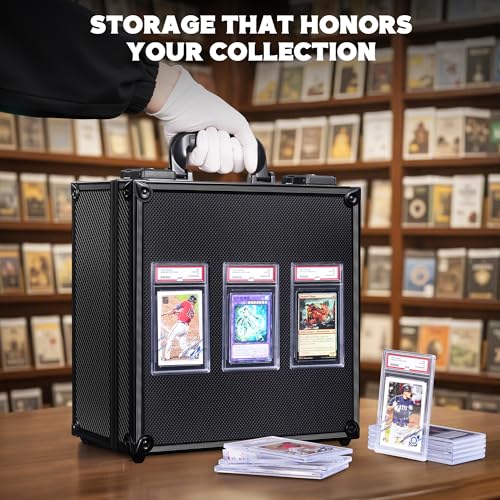 Kabinka Graded Card Case, Aluminum Alloy Graded Card Storage Box | Holds 140 Card Slabs, Sports Trading Card Case with TSA Combination Lock, Fits PSA/CSG/CGC/SGC/BGS, Carbon Fibre - color: Carbon Fibre