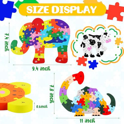 Yunsailing 4 Pcs Alphabet Jigsaw Puzzle Wooden Blocks Toys Alphabet Educational Toddler Puzzle Toys for Preschool Learning Party Favor Gift Learning(Elephant, Bear, Dinosaur, Cow) - style: Elephant, Bear, Dinosaur, Cow