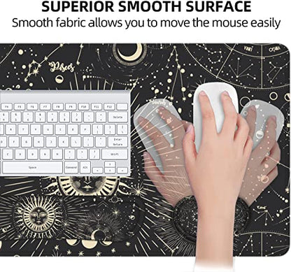 Large Mouse Pad with Wrist Rest, 4-in-1 Wrist Rest for Keyboard and Mouse | Non-Slip Waterproof Desk Mat Set, 35.4"x15.7" Desk Mat+Keyboard Wrist Rest+Mouse Wrist Support+Cup Coaster for Home Office - color: 4Pcs-Sun