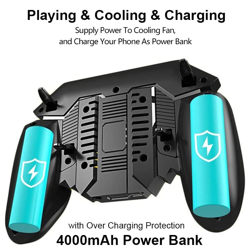 Mikirini 11 in 1 PUBG Mobile Controller with Phone Cooler & 4000mAh Battery | L2R2 Cell Phone Triggers for PUBG/Call of Duty/Free Fire/Fornite, compatible with 4.7-6.5" iPhones & Android Phones
