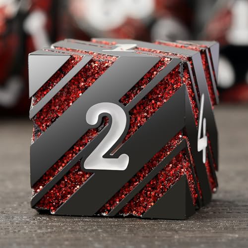 Stripe D&D Dice,DNDND Metallic Glitter Stripes Dice with Gift Metal Box for Dungeons and Dragons Tabletop Game (Red Stripes) - color: Stripe Red