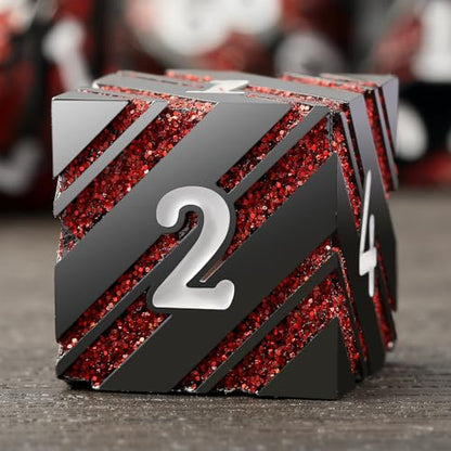 Stripe D&D Dice,DNDND Metallic Glitter Stripes Dice with Gift Metal Box for Dungeons and Dragons Tabletop Game (Red Stripes) - color: Stripe Red