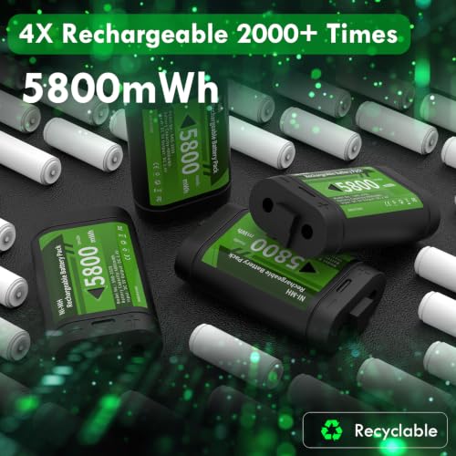 Rechargeable Battery Pack for Xbox One/Series X/S,4 x 5800mWh Rechargeable Batteries with RGB Charger Station,Fast Charging Battery Station for Xbox One S/X/X-Sereies S/X
