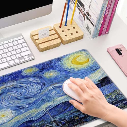 Gaming Mouse Pad, Large Non-Slip Rubber Base Mousepad, Keyboard Mouse Mat, Desk Pad with Stitched Edges, 31.5x11.8inch, Vincent Van Gogh - The Starry Night - color: Vincent Van Gogh - the Starry Night